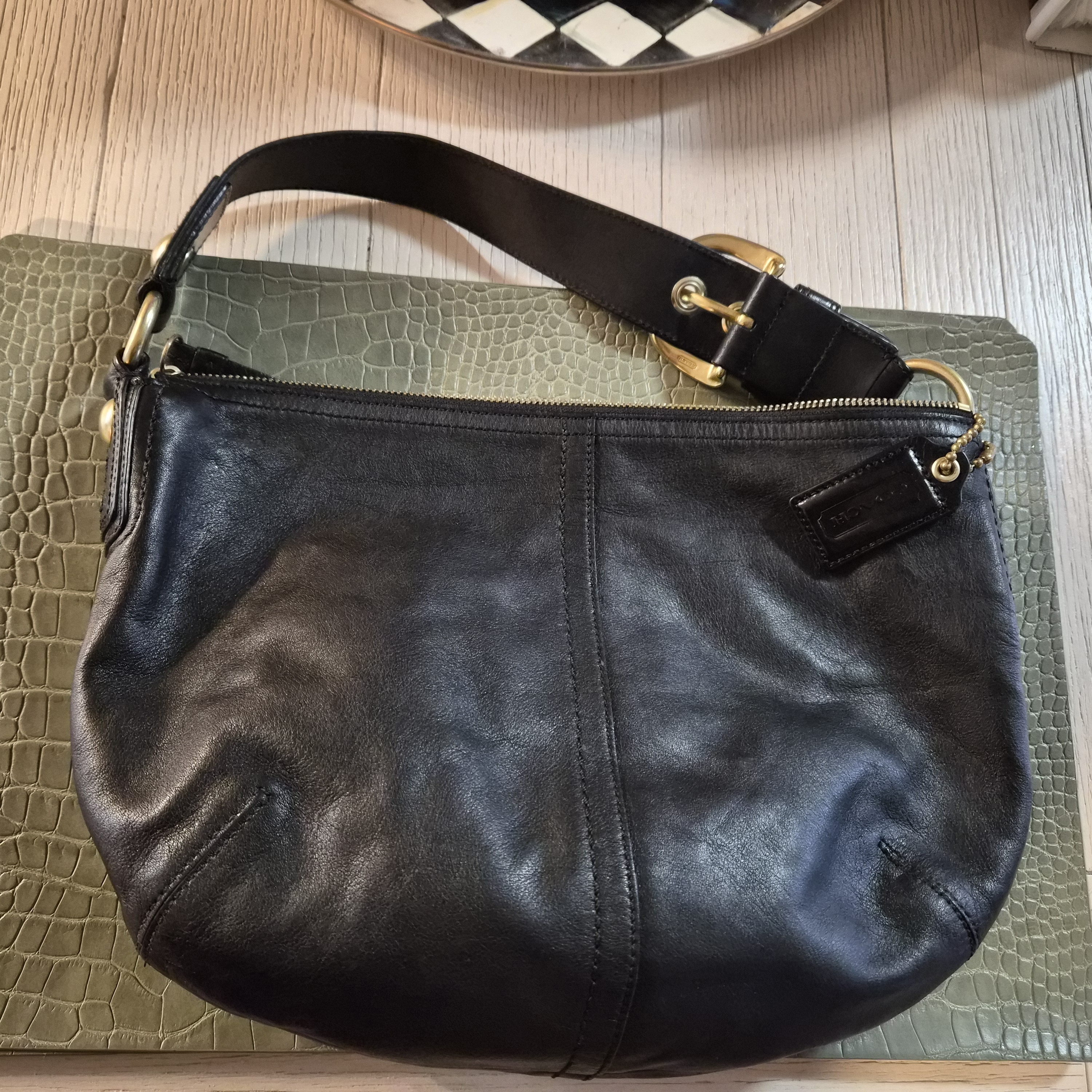 Coach Soho Black Leather Hobo Bag With Gold Accents